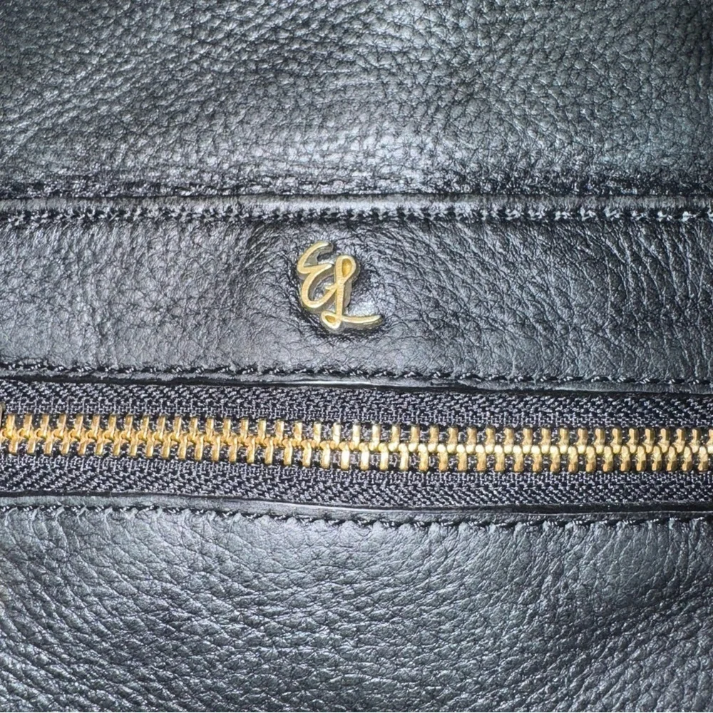 ELLIOTT LUCCA Gwen Black Pebbled Leather Gold Chain Strap Crossbody Bag